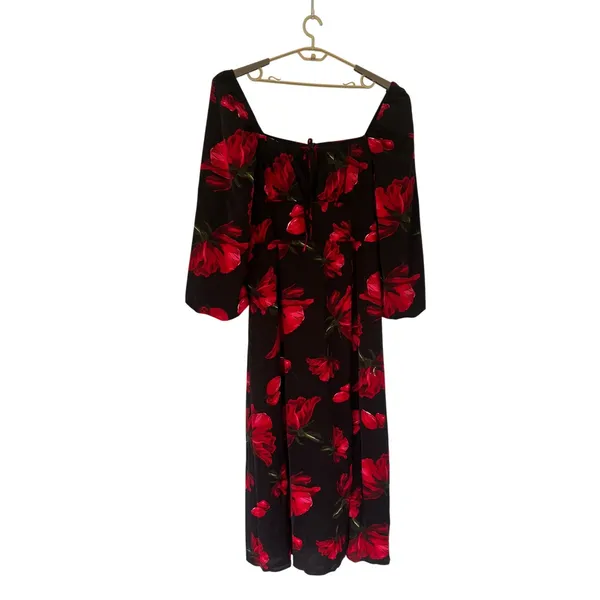 Boohoo Dress 16 Milkmaid Balloon Sleeve Romantic Dark‎ Florals Gothic Victorian - Image 2