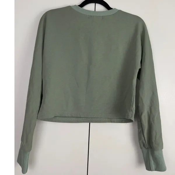 ZESICA Sage Green Cropped Sweatshirt Crew Neck Pullover Soft Girl Lounge Small‎ - Image 2
