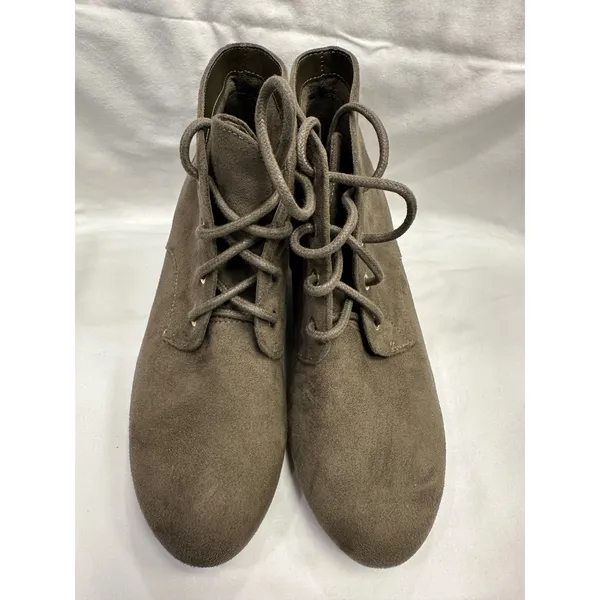 Dr. Scholls Womens Olive Green Faux Suede Lace Up Wedge Ankle Booties - Image 7