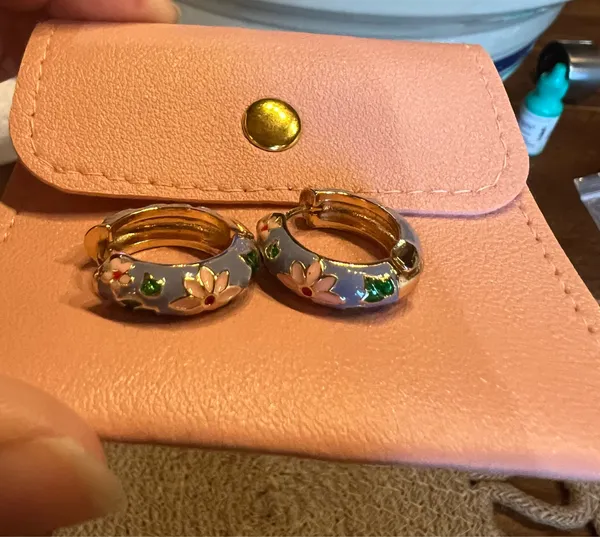 Francesca's Vanessa Vintage Inspired Enamel Floral Hinged Hoops Earrings - Image 3
