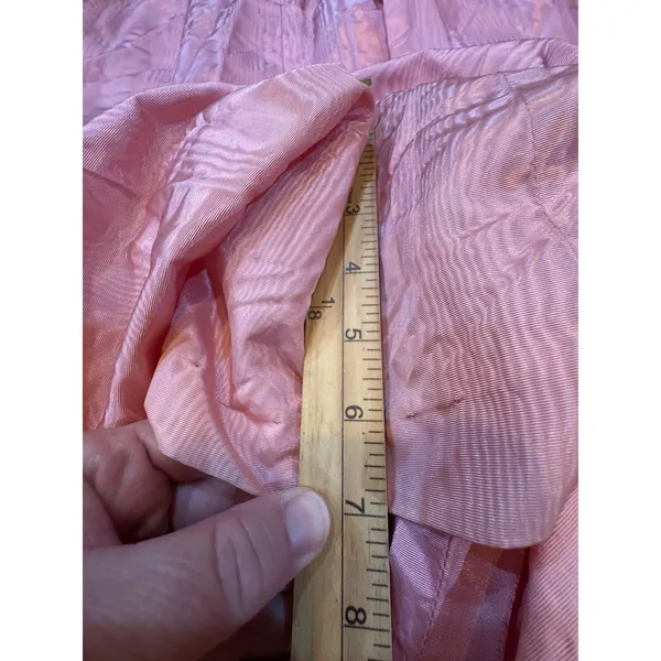 Vintage 80's Puff Sleeve Pink Taffeta Dress Square Neck Off Shoulder Handmade - Image 9