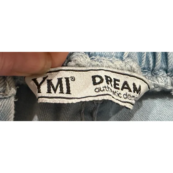 YMI Dream Distressed Denim Shorts Light Wash Blue‎ Elastic Waist Cuffed XL - Image 2