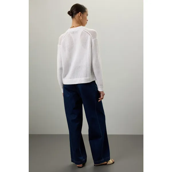 POLO RALPH LAUREN White Linen Blend Long Sleeve Knit Button Front Cardigan M - Image 3
