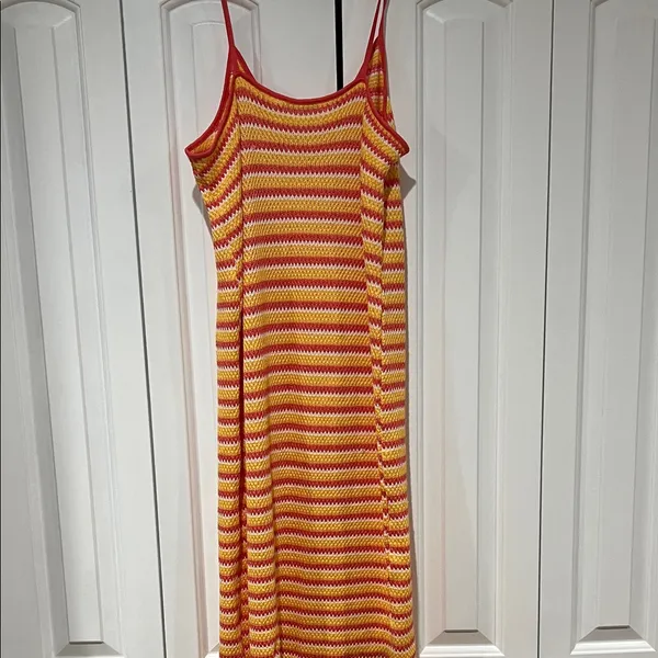 Zara | Striped Jacquard Crochet‎ Knit Midi Dress medium - Image 6