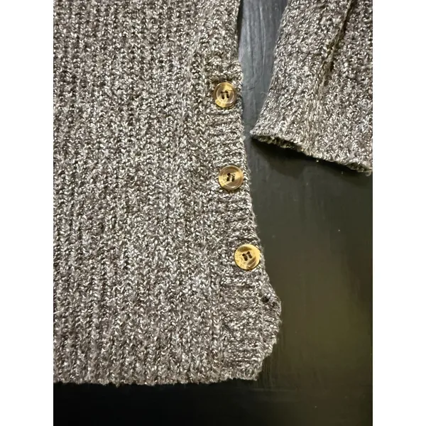 Pink Clover Womens Marled Knit Sweater Brown White Button Side Pullover Medium - Image 5