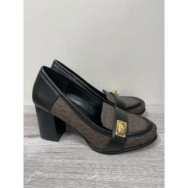 Michael‎ Kors Brown Signature Logo Padma Signature Block Heel Loafer Pumps 6M - Image 2