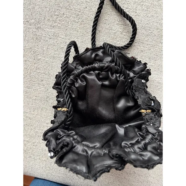 Sparkly Black Sequin Ruched Drawstring Evening‎ Bag - Image 3