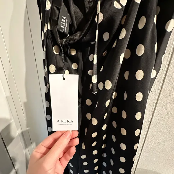 AKIRA Black and White Polka Dot Maxi FIT AND FLARE Dress - Image 4