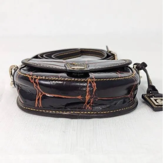 Dooney & Bourke Crossbody Womens Small Brown Croc Embossed Leather Saddle Bag - Image 3