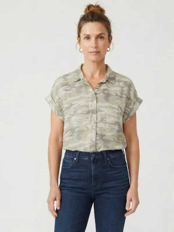 Sanctuary Camo Linen Blend Button Down Short Sleeve Shirt Large - Image 11