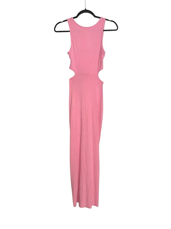 L*space Skyler Dress Ribbed Pink Cutout Side Slit Sleeveless Midi SMALL in Guava - Image 4