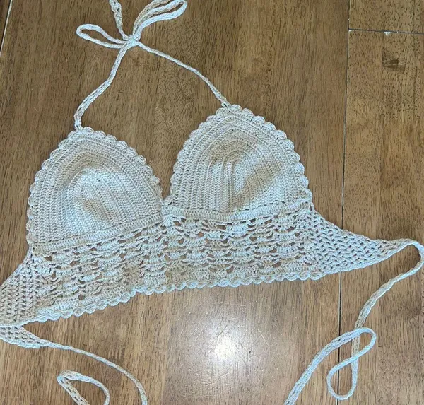 Tan Crocheted Boho Crop Top - Image 7