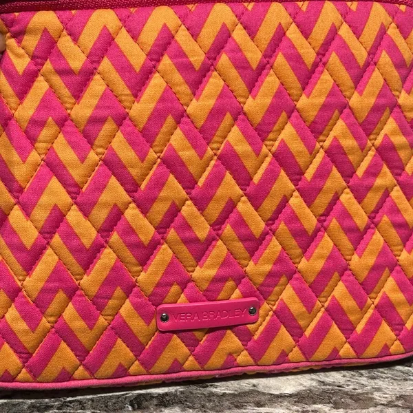 Vera Bradley Pink and Orange Cosmetic Bag with Quilted Design - Image 8