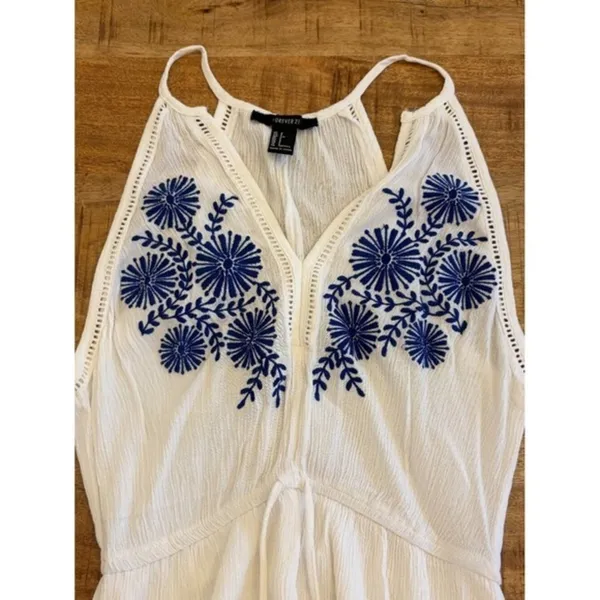 Forever 21 Gauze Embroidered Maxi‎ Dress S Beach Resort Vacation European Summer - Image 10