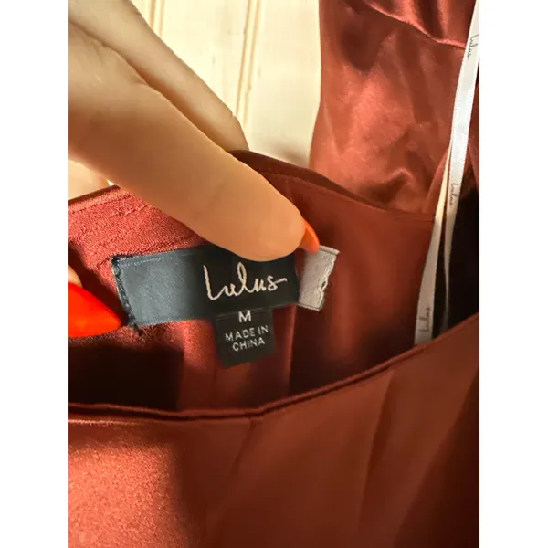 NWT Lulus Purely Elegant Rust Brown Satin Twist-Back Maxi Dress Bridesmaid Sz M - Image 6