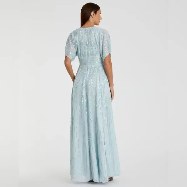 Mac Duggal 10807 Blue Embellished V Neck Evening Gown Size12 - Image 5