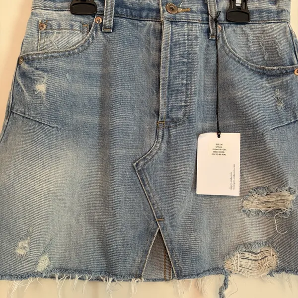 NWT Pistola 26 Button Denim Jean Blue Mini Skirt Distressed Y2K Vibe Cali Preppy - Image 2