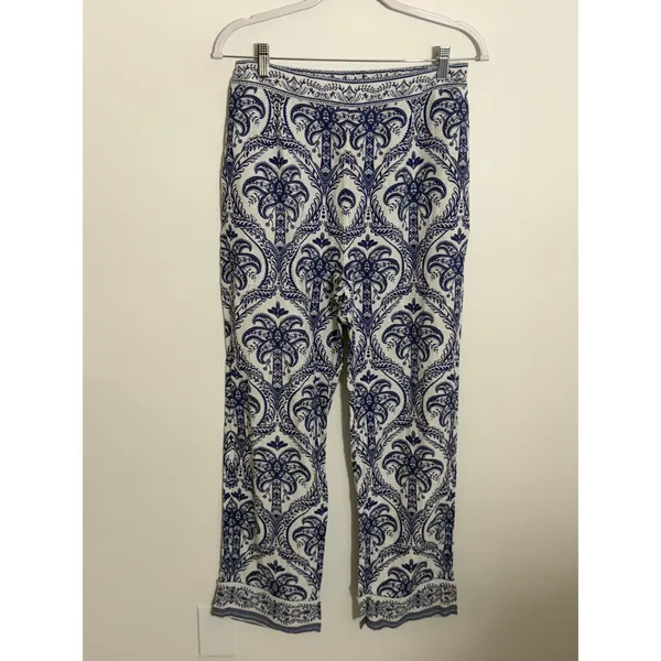 Farm Rio Blue and white linen blend pants size medium - Image 3