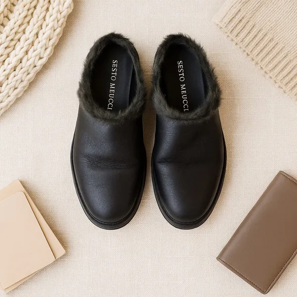 Sesto Meucci Black Leather Fur Lined Comfort Clogs Women's 6.5 NWOB Cozy Luxury - Image 5