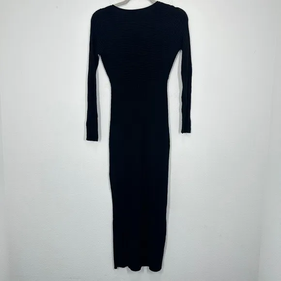 ASTR The Label Black Ribbed‎ Knit Twist Front V Neck Midi Dress XS Date Night - Image 8