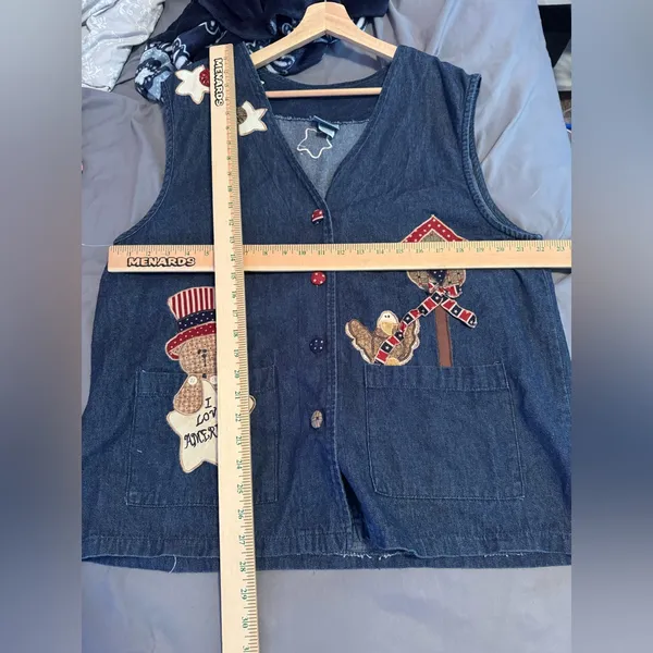 Vintage Denim made in the USA Fourth of July Embroidered Vest‎ size medium - Image 7