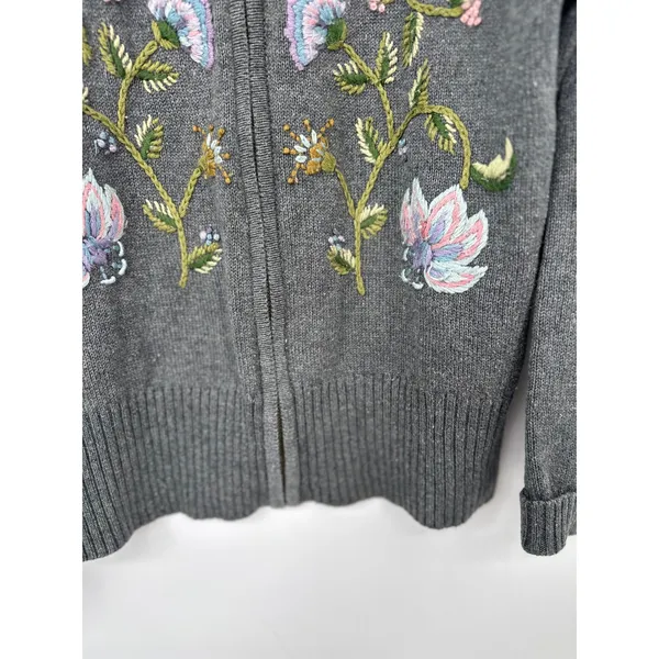 Vtg Tiara International Cardigan Women S Gray Floral Embroidered Grandma Cottage - Image 3