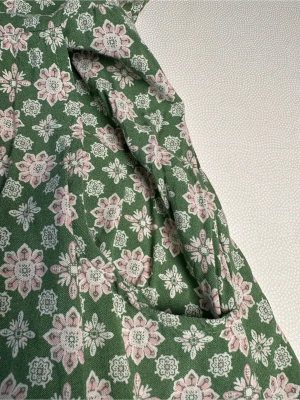 As You Wish Green Floral Midi Dress XL Cottagecore Rayon Sundress Tie 2 Ways - Image 9
