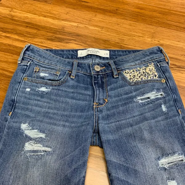 Abercrombie & Fitch Distressed Denim‎ Jeans Womens 2 Embellished Pockets Skinny - Image 2