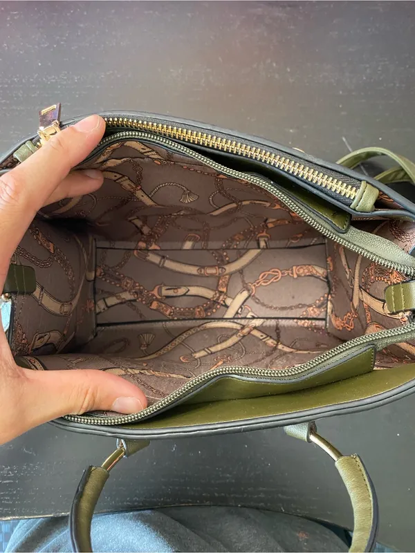 Olive Green Structured Top-Handle Women's Bag with Gold Accents - Image 5