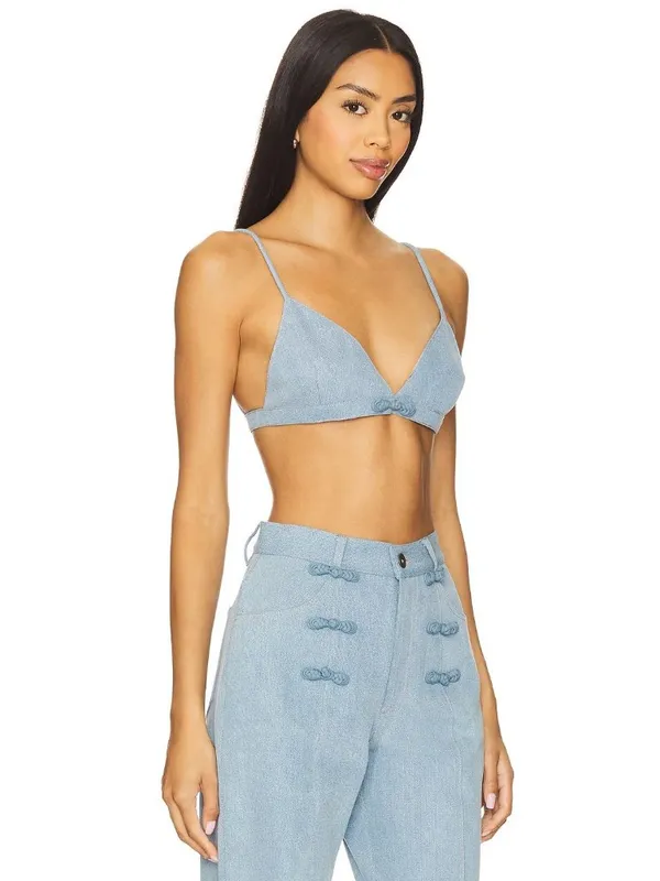 Sau Lee Cleo Denim Bralette Light Denim Womens Size 4 - Image 2