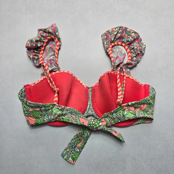 Maaji Pink Geometric Ruffle Padded Tie‎ Floral Swim Bra Beach Bikini Top L Large - Image 2