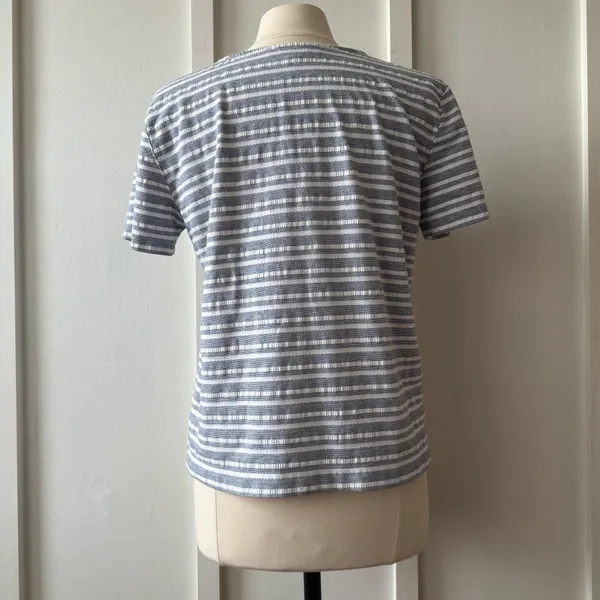 Loft Blue and White Textured Stripe V-Neck Tee - Image 4