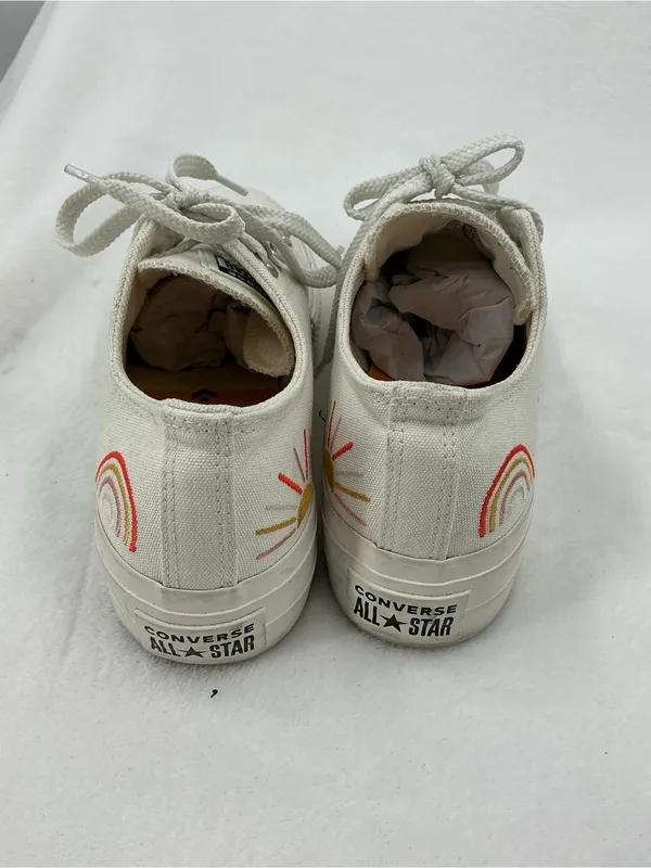 Converse Low Top Canvas Sneakers - Off-White with Red Accent B32 - Image 3