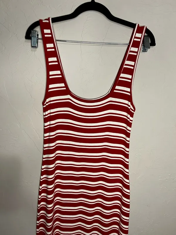 Summersalt Ribbed Square Neck Red Cream Striped Maxi‎ Dress - Image 7