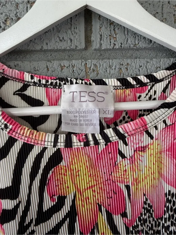 Vtg 90s Sleeveless Floral Zebra Print Tank Top Size XL Slinky Going Out Top - Image 4