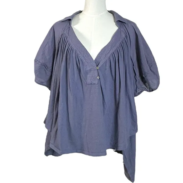 Free People Bohemian Billowy Oversized Sunray Babydoll Top Blue Granite XL - Image 12