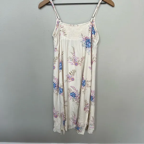 Lucky Brand Floral Printed Slip Dress Midi Cream Blue Size Small - Image 8