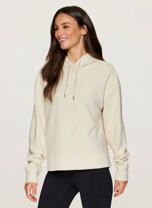 Avalanche Women’s Alpine Diamond Quilted Fleece Hoodie Cream Ivory size Medium - Image 12
