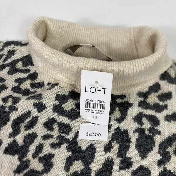 LOFT Sweater Dress Womens XS‎ Beige Leopard Animal Print Turtleneck Long Sleeve - Image 2
