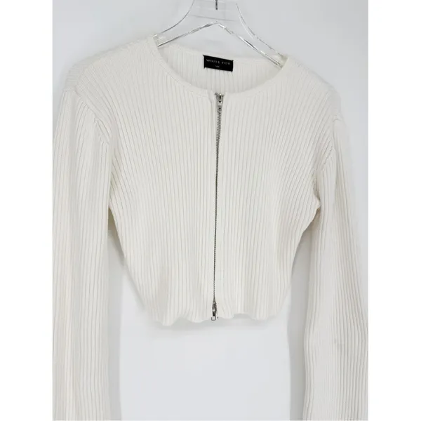 White Fox Boutique From the Heart Full Zip Sweater Women's S/M White Coastal - Image 4