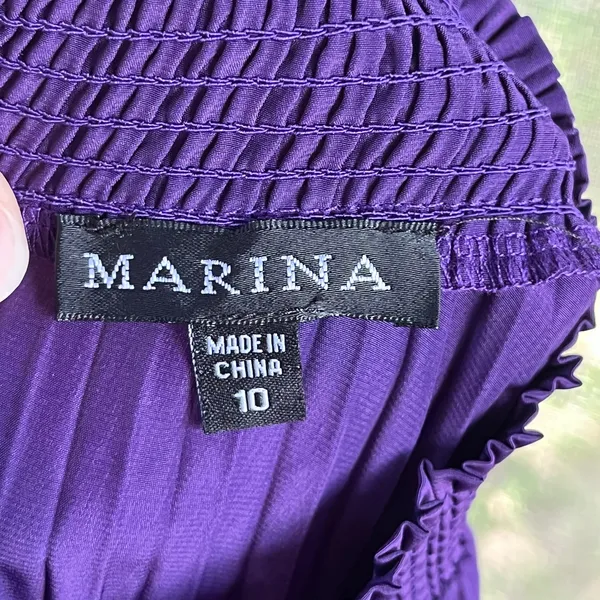 Marina Women's Dark Purple Pleated Sleeveless Midi Dress Size 10 - Image 7