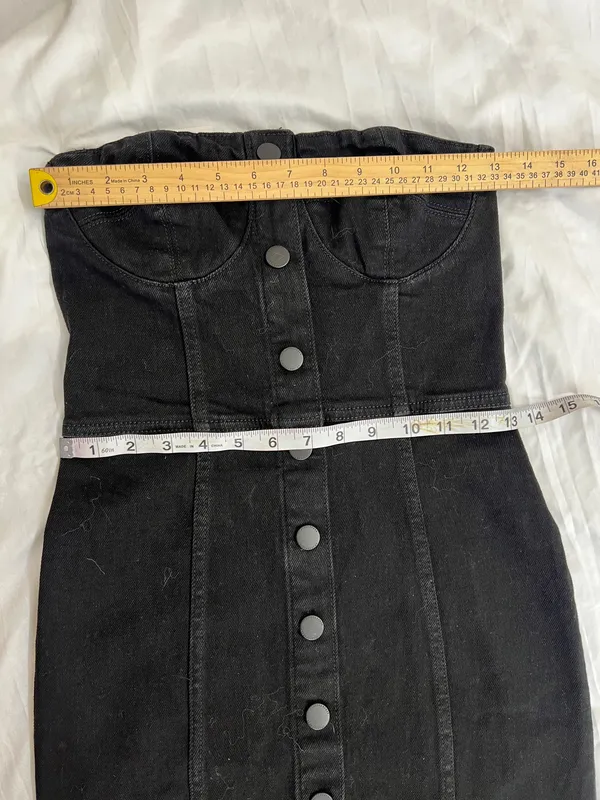 Zara Black Denim Strapless Button-Front Midi Dress with Slit - Image 8