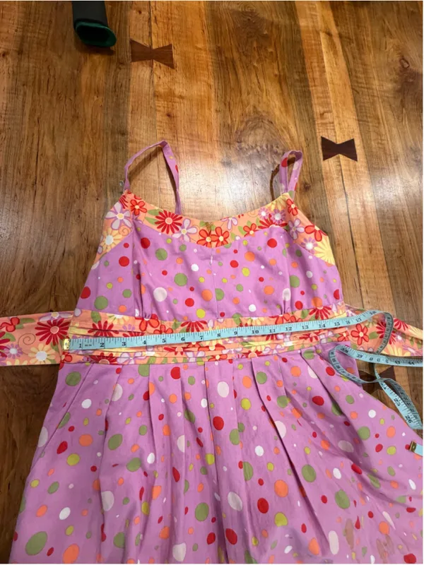 Vintage 2000s Y2K Pink Polka Dot Floral Sundress Midi Cottagecore Mod Retro M - Image 9