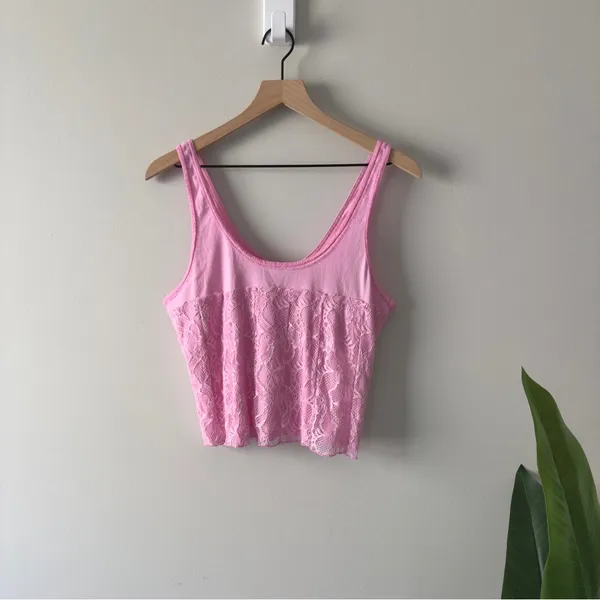 Free People Lace Corsette Style Tank Top Pink Sugar Crop Casual Cropped Buttons - Image 4