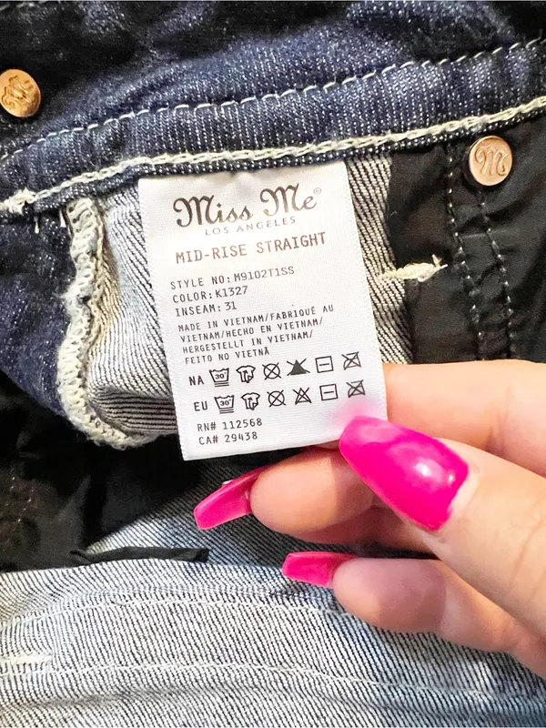 Miss Me Los Angeles Floral Pocket Detail Dark Washed Mid-Rise Straight Leg Jeans - Image 12