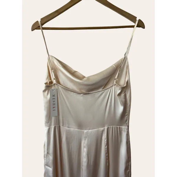 Meshki Kimberly Ivory Satin Cowl Neck Slit Cocktail Slip Dress Size Medium - Image 8
