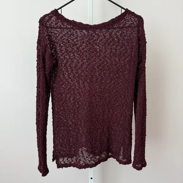 Aeropostale Women M‎ Burgundy Textured Knit Long Sleeve Sweater Top - Image 4