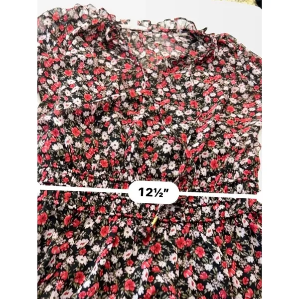 Socialite Floral Chiffon Mini Dress XS Red Black Long Sleeve Smocked Waist NWT - Image 14