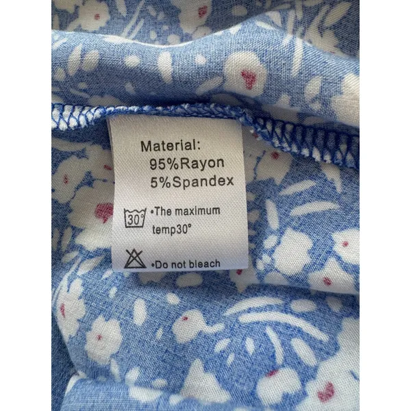 Grecerelle Blue & White Floral Print V-Neck Short Sleeve High Low Maxi Dress - Image 12