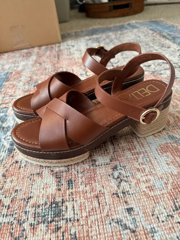 DELTAN Brown Leather Espadrille Platform Sandals Size 9 - Image 6